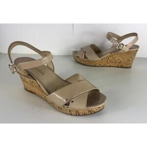 Prada Donna Cork Sling Wedge Patent Leather Women's Sandals EU 41 US 10.5/11